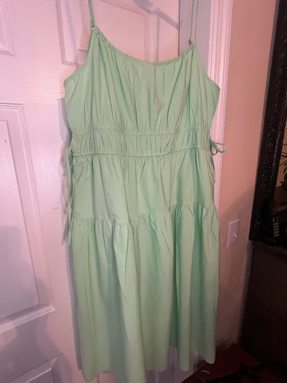Ladies Mint Green Side Tiered Midi Dress with Adjustable Waist